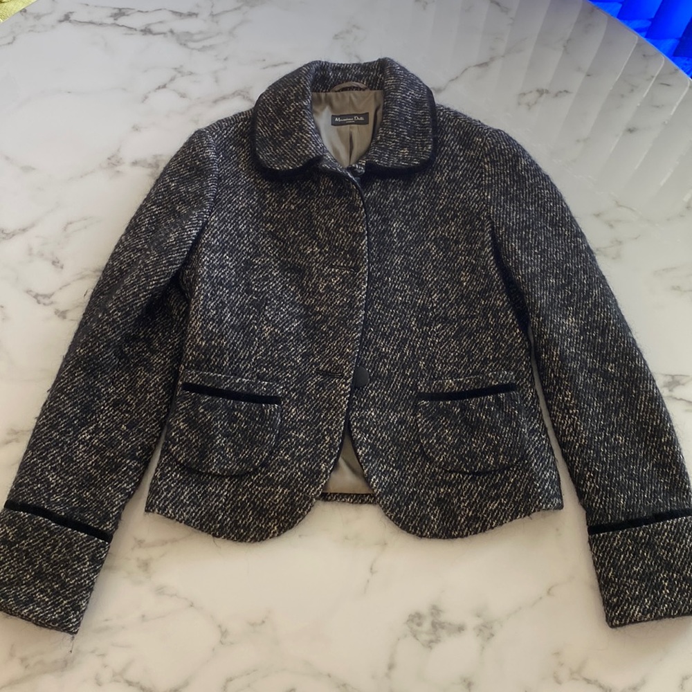 Massimo Dutti Woman Tweed Jacket with Velvet, Size 38 IT